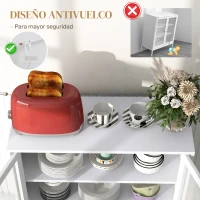 HOMCOM Aparador con 3 Estantes Mueble Auxiliar con Puertas de Rejilla Metálica y Estante Ajustable 80x37x92 cm Blanco(m-7)