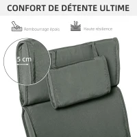 Outsunny Coussin bain de soleil coussin chaise longue matelas transat déhoussable avec zippé, tétière, cordons d'attache, MATELAS UNIQUEMENT, 198 x 53 x 5 cm, gris(m-4)