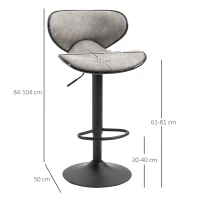 HOMCOM Barstuhl, 2er-Set, höhenverstellbar, drehbar, modernes Design, Kunstlederbezug, hellgrau, 45 x 50 x 102cm(m-3)