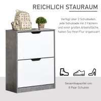 HOMCOM Schuhschrank Schuhregal Schuhbank mit 2 Kippschubladen Einfaches Design E1 Spanplatte Grau+Weiß 62,5 x 26 x 81 cm(m-5)