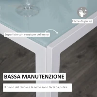 HOMCOM Set 5 Pezzi con 1 Tavolo e 4 Sedie per Cucina o Sala da Pranzo in Finta Pelle, Metallo e Vetro Temperato, Bianco(m-5)
