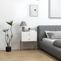 HOMCOM Elegant Two-Drawer Bedside Table - White(m-2)