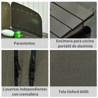 Outsunny Armario Cocina de Camping Plegable con Paraviento 6 Estantes Bolsa de Almacenaje Puertas con Cremallera para Acampada Picnic 94x57x109 cm Verde(m-6)
