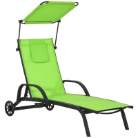 Outsunny Transat bain de soleil chaise longue dossier inclinable multi-positions avec pare-soleil réglable roulettes et oreiller(m-10)