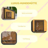 PawHut Hundehütte, aufklappbares Asphaltdach, Vorhang, 71x58x53/77 cm, Schwarz/Gelb(m-7)