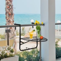 Outsunny Table de balcon suspendue en métal pliable et hauteur réglable plateau demi-lune dim. 60L x 60P x 57-72H cm - noir(m-2)