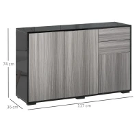 HOMCOM High Gloss Side Cabinet, Push-Open Design with 2 Drawers and 2 Cabinets for Living Room, 74H x 117W x 36Dcm, Light Grey and Black(m-3)
