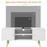 HOMCOM Mueble de TV con 2 Puertas 2 Estantes de Almacenamiento para Televisores de hasta 55 Pulgadas 120x34x50 cm Blanco(m-7)