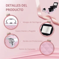 HOMCOM Maletín de Maquillaje Organizador Cosméticos Profesional Estuche de Maquillaje Caja de Belleza Portátil Con Espejo Cerradura Varios Compartimientos 20x15x15cm Aluminio(m-5)
