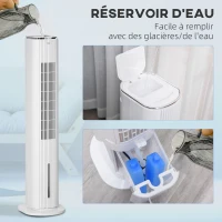 HOMCOM Rafraîchisseur d'air/ventilateur colonne/humidificateur/purificateur 4 en 1 - oscillant - timer, 3 modes, 3 vitesses - télécommande réservoir 5L avec 4 blocs réfrigérants(m-7)