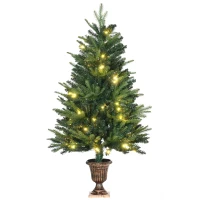 HOMCOM 1.2m 4ft Christmas Tree Entrance Décor 750 Tips Xmas Pre-lit Tree 80 LED with Vase Base(m-1)