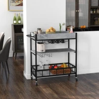 HOMCOM 3-Tier Kitchen Cart, Kitchen Island with Storage Shelves, Removable Tray, Wine Racks, Glass Holders, Faux Marbled Grey(m-10)
