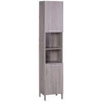 kleankin Colonna Bagno in MDF con 2 Armadietti e 2 Ripiani Aperti, 30x32x172.5 cm, color Legno