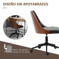 Vinsetto Silla de Oficina con Altura Ajustable y Basculante para Dormitorio Oficina 53x62x77-87 cm Negro y Madera(m-5)