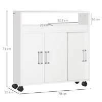 kleankin Armario de Baño con 2 Estantes Abiertos 3 Puertas y Balda Interior Ajustable Mueble Auxiliar de Almacenaje con Ruedas para Salón Cocina Dormitorio 70x20x71 cm Blanco(m-3)