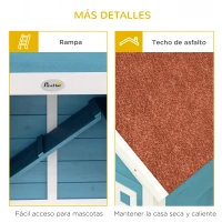 PawHut Jaula para Conejo Grande con 2 Ventanas de Decoración Ruedas 1 Puerta 1 Rampa y Techo de Asfalto 162,5x59,2x77,6 cm Azul(m-7)
