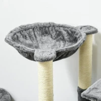 PawHut Torre para Gatos Grande de 144 cm con Postes para Rascar Cama Cueva Plataformas y Bolas Colgantes 49x49x144 cm Gris(m-8)