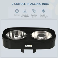 PawHut Set di Ciotole Rialzate per Cani in acciaio con Altezza Regolabile su 4 Livelli, Nero(m-8)
