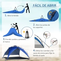 Outsunny Tienda de Playa Plegable con Bolsa de Transporte Apertura Automática Protección UV e Impermeable 247x247x145 cm Azul(m-4)