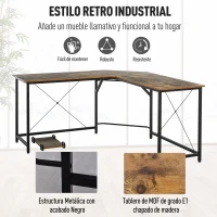 HOMCOM Escritorio de Esquina Mesa de Ordenador PC en Forma de L con Soporte para CPU Estilo Industrial Retro para Oficina Estudio 150x150x75 cm Marrón Rústico(m-5)