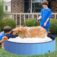 PawHut Dog Paddling Pool, Foldable Dog Pool, Leakproof & Hard Plastic, Portable Pet Bathtub with Non-Slip Base & Drainage Hole, for Indoors, Outdoors, Garden, Patio, 140 x 30 cm, Blue(m-2)