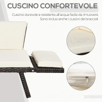 Outsunny Divano 2 Posti con Braccioli Estensibili da Giardino Rattan 129x63x67cm Bianco, Marrone(m-6)