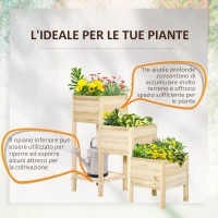 Outsunny Fioriera da Esterno a 3 Livelli con Ripiano Inferiore e Fori di Drenaggio, in Legno di Abete, 125x45x108 cm(m-4)