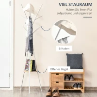 HOMCOM Garderobenständer Kleiderständer mit Ablage und 8 Haken Jackenständer Moderner Garderobe für Kleidung Hut Tasche, Wohnzimmer, Weiß(m-4)