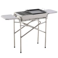 HOMCOM Barbecue à Charbon Portable BBQ Grill sur Pied dim. 104L x 30l x 68H cm Acier INOX.(m-10)