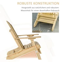 Outsunny Adirondack Stuhl Klappbar Adirondack Chair aus Holz Outdoor Gartenstuhl mit Fußstütze Hoher Rücken- und Armlehnen Balkonstuhl Gartensessel für Garten, Balkon 78 x 140 x 94cm Natur(m-6)