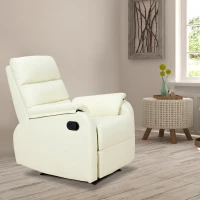 HOMCOM Poltrona Relax per Interni, Reclinabile Manualmente con Cuscino Imbottito, in Pelle PU e Acciaio, 75x92x99 cm, Crema(m-2)