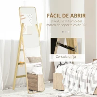 HOMCOM Espejo de Pie de Cuerpo Entero con Perchero para Dormitorio Entrada Salón 40x35x147 cm Natural(m-5)