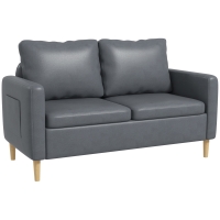 HOMCOM Sofá de 2 Plazas Tapizado en Poliéster con 2 Bolsillos Laterales Reposabrazos y Patas de Madera 143x76x83 cm Gris