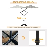 Outsunny 3(m) Convertible Cantilever Parasol and Centre-post Garden Parasol with Cross Base, 360° Rotation Banana Parasol with Crank Handle and 8 Ribs, Hanging Patio Umbrella, Black and White(m-5)