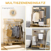 HOMCOM Wieszak z bambusa, 2 haczyki, drążek, 2 półki, 114 x 40 x 139 cm(m-6)