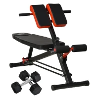 HOMCOM Multifunction Weight Bench with 2 Dumbbells, 7-Level Adjustable Hyper Extension Sit-up Bench(m-1)