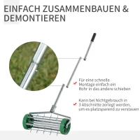 Outsunny Rasenlüfter Grifflänge einstellbar Handvertikutierer Rasenbelüften Stachelwalze Rasen rollender Rasenlüfter pflegen Garten verzinktes Rohr Grün+Silber 139 x 43,5 x 15 cm(m-5)