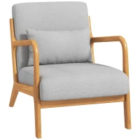 HOMCOM Fauteuil de salon avec cadre en bois massif fauteuil lounge - assise profonde - accoudoirs - aspect velours gris clair(m-11)