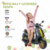 AIYAPLAY 12V Vespa Licensed Kids Electric Motorbike w/ Music, Headlights, FM Radio, for 3-6 Years - Green(m-4)