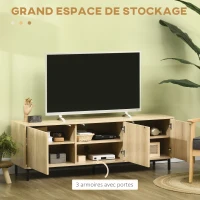 HOMCOM Meuble banc TV Banc Max. 65 Pouces 3 placards 2 passe-câbles avec étagères réglables - dim. 150L x 40D x 51H cm(m-4)