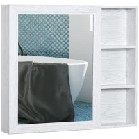 kleankin Bathroom Mirror Cabinet with Shelves, Wall Mounted Bathroom Cabinet with Aluminium Frame and Single Mirrored Door, 80cm x 12.5cm x 70cm, White(m-1)