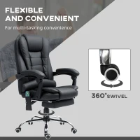 Vinsetto Office Chair with 6 Point Massage and Back Heat, PU Desk Chair with Footrest Adjustable Height and Swivel Wheels, Back Reclining, Black(m-7)