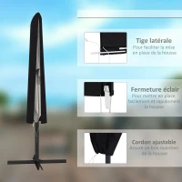 Outsunny Housse de protection imperméable pour parasol droit avec fermeture éclair et cordon de serrage polyester oxford noir(m-5)