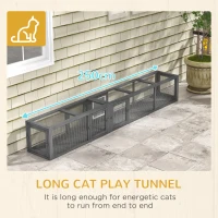 PawHut Cat Tunnel, 250cm Extra Long Wooden Cat Play Tunnel with 8 Doors, L-shape/Rectangle, Outdoor Cat Enclosure, Dark Grey(m-7)