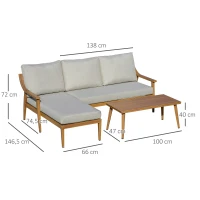 Outsunny Gartenmöbel Set für 3 Personen mit Chaiselongue Doppelsofa Tisch Natur(m-3)