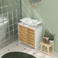 HOMCOM Meuble sous vasque de salle de bain 2 portes étagère réglable armoire de rangement pour lavabo 60x30x60 cm bambou blanc(m-7)