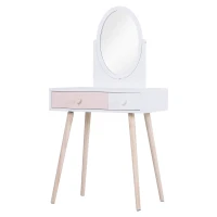 HOMCOM Kinder-Schminktisch mit 2 Schubladen u. 1 Spiegel, 69 cm x 49 cm x 163 cm, Rosa+ Weiß + Natur(m-10)