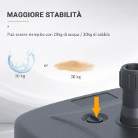 Outsunny Base per Ombrellone da Giardino in HDPE, Basamento per Ombrellone con Maniglia, Supporto per Ombrelloni con Pali Ø38mm, Riempibile con 20 kg di Acqua e 30 kg di Sabbia, Nero(m-5)