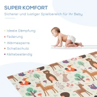 HOMCOM Kinderspielmatte Spielteppich Zwei-Seitige Kinder-Matte Tierische und Fische Muster faltbar leicht rutschfest wasserabweisend pädagogisch XPE mehrfarbig 200x150x1 cm(m-6)