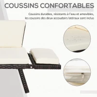 Outsunny Canapé lit de jardin extensible 3 places grand confort 4 coussins écru inclus résine tressée imitation rotin chocolat(m-6)